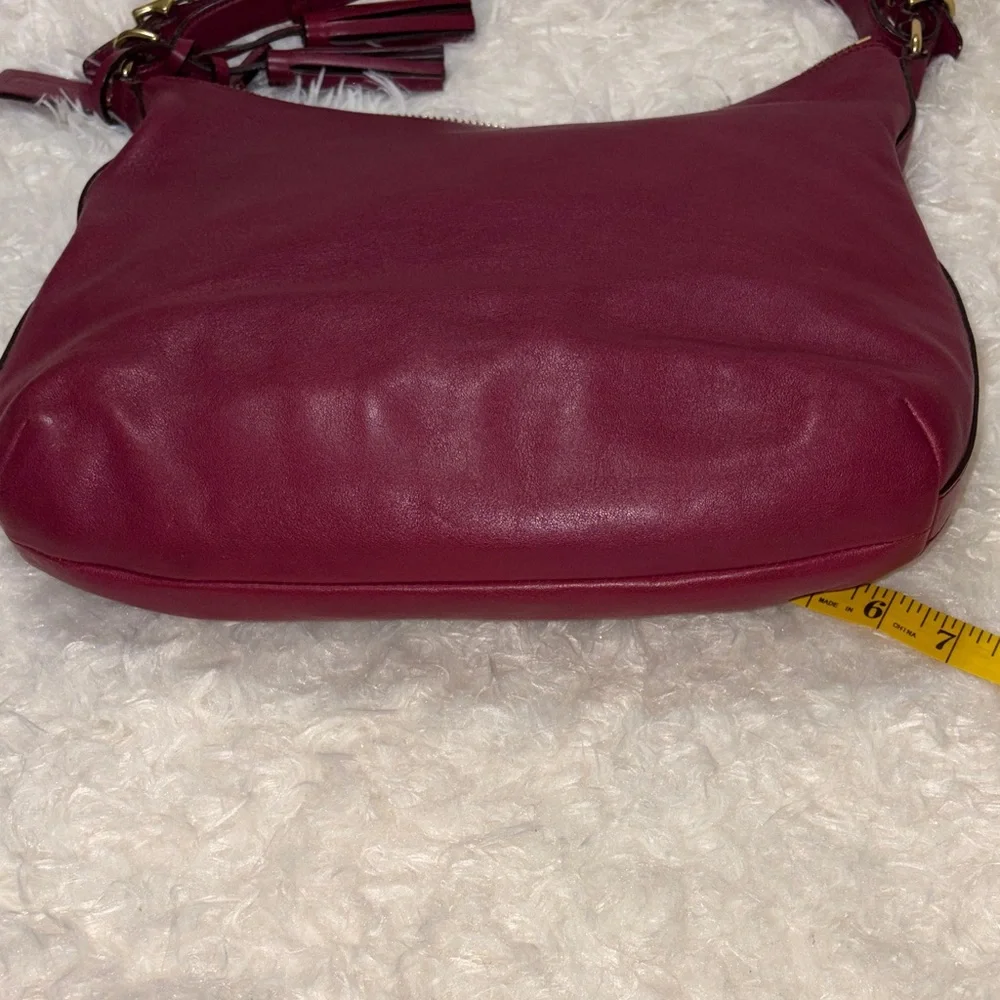 Coach Dark Red Leather Shoulder Bag with Tassels - Picture 8 of 10